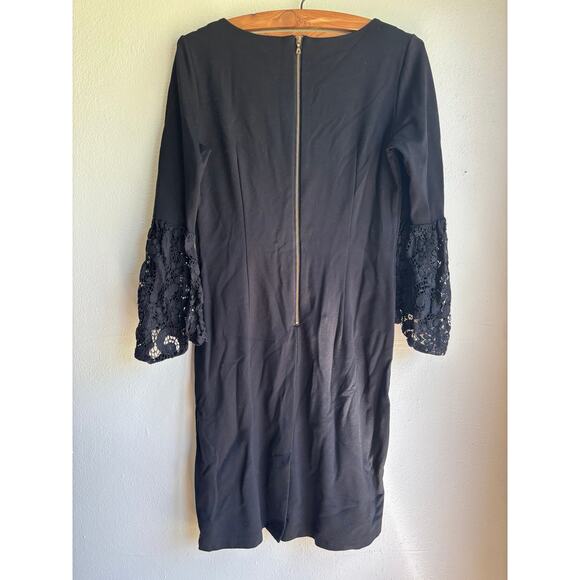 Nanette Lepore Womens Shift Dress Boat Neck Knee Length Lace Sleeve Black Size 6 - Picture 2 of 5